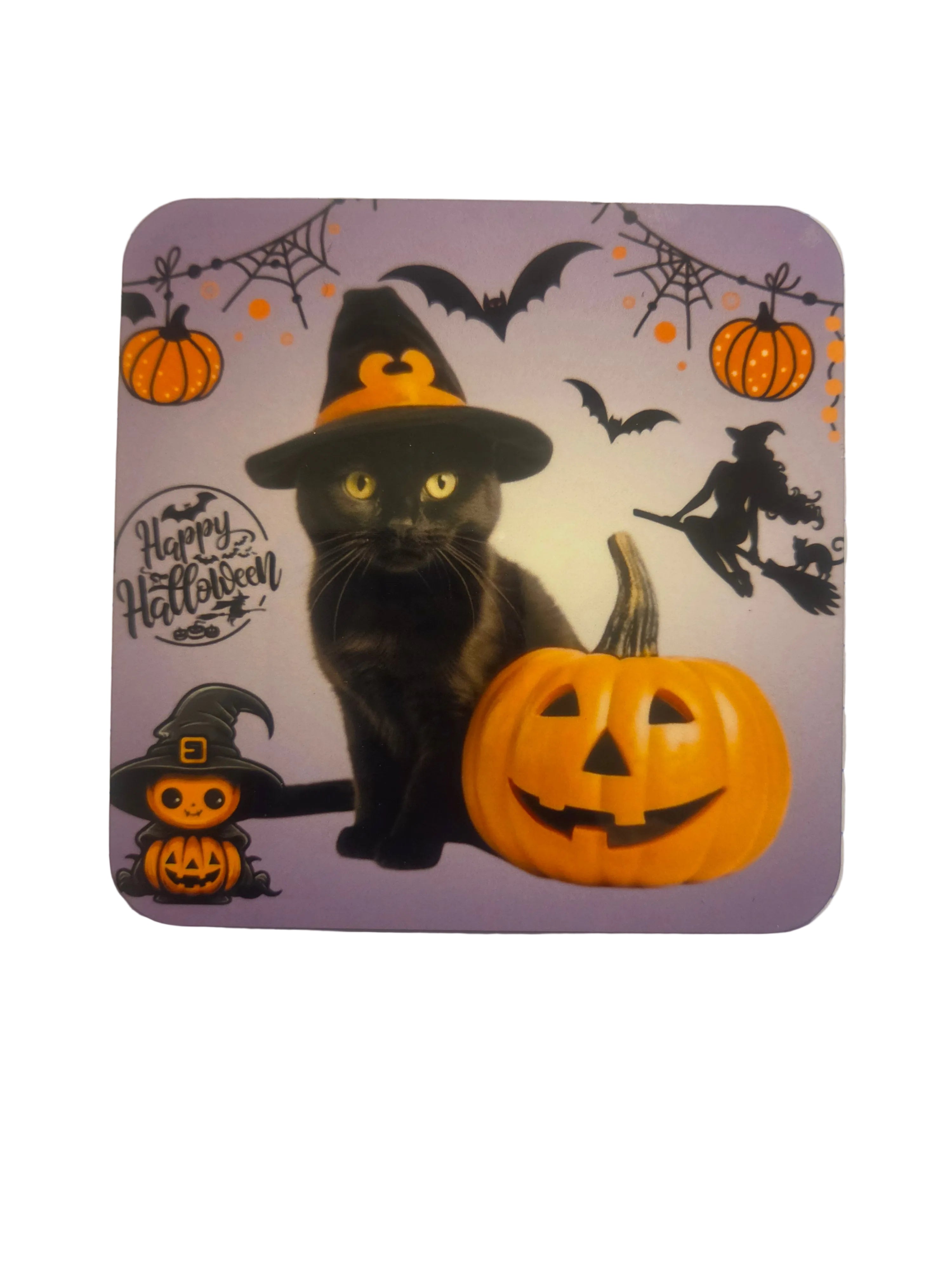 Black Cat Pumpkin Coasters